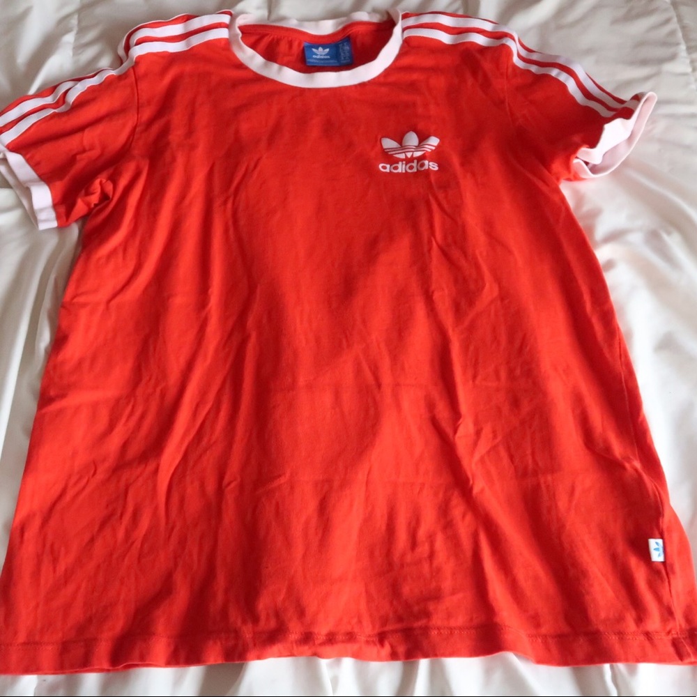Adidas three stripes short sleeve red shirt